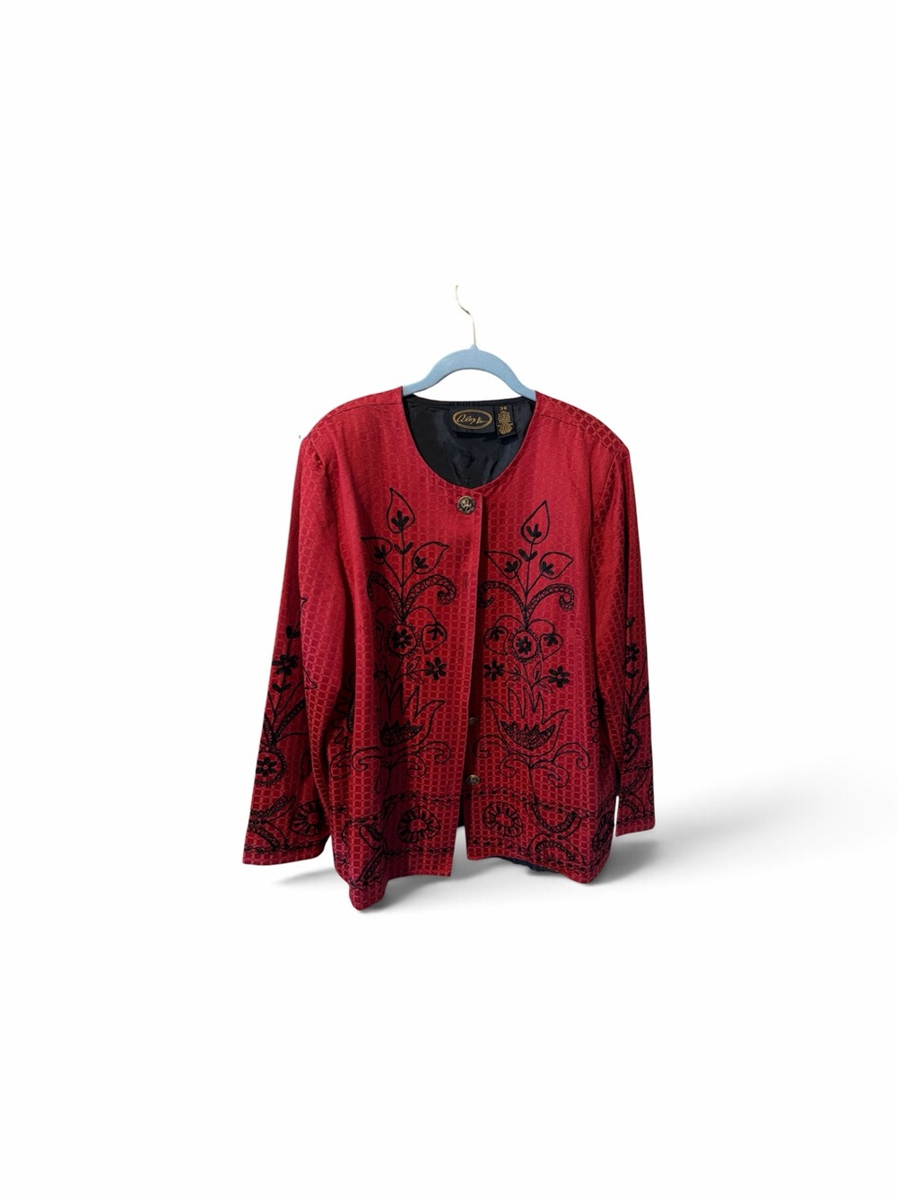 Alex Kim Red Black Folkloric Embroidered Blazer Jacket Plus Size 3X - Picture 2 of 4